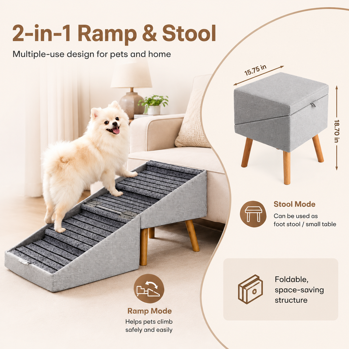 Foldable Pet Steps for Sofa & Bed – Comfortable Climbing Helper