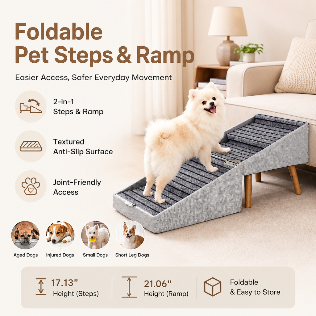 Foldable Pet Steps for Sofa & Bed – Comfortable Climbing Helper