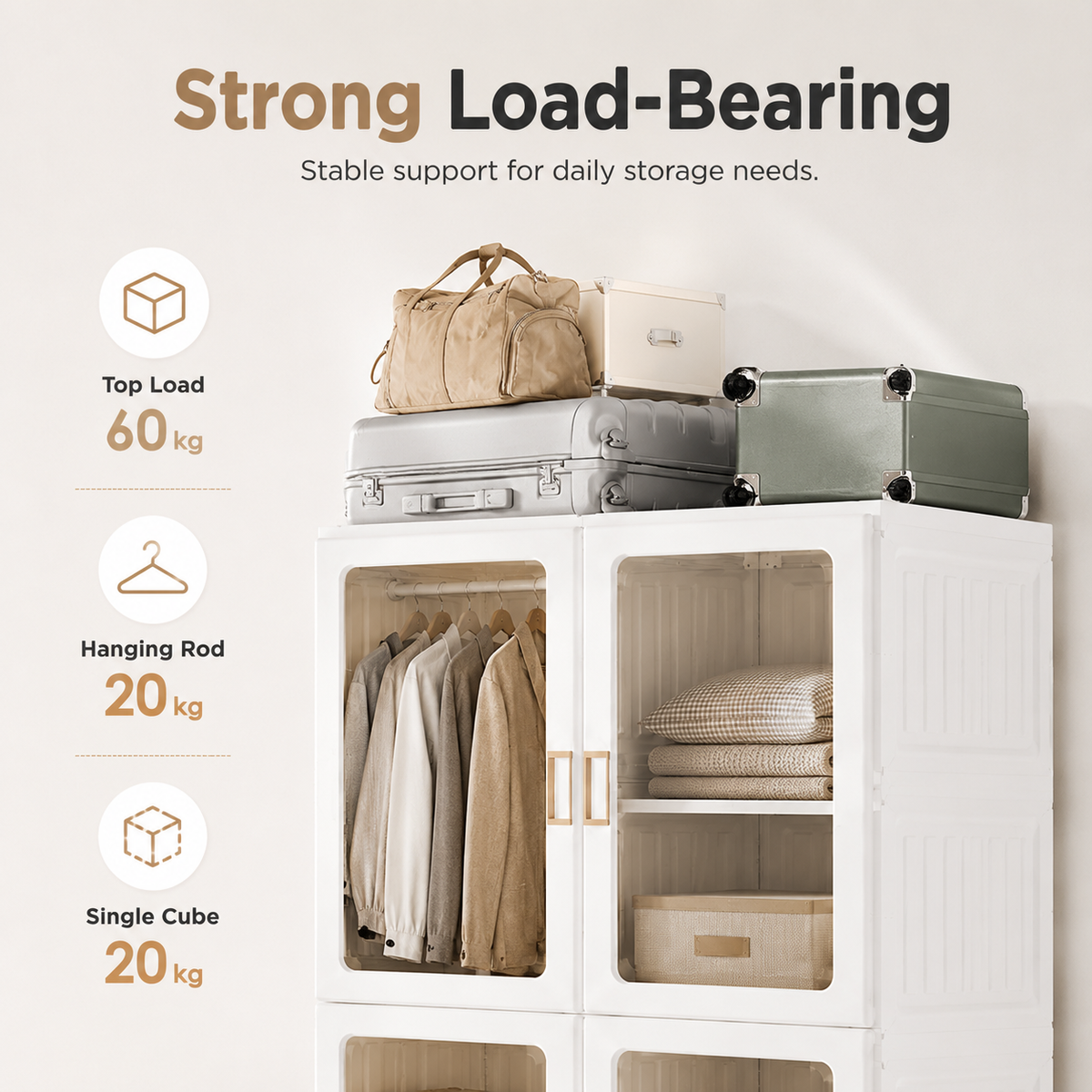 Portable Transparent Wardrobe Organizer with Magnetic Doors