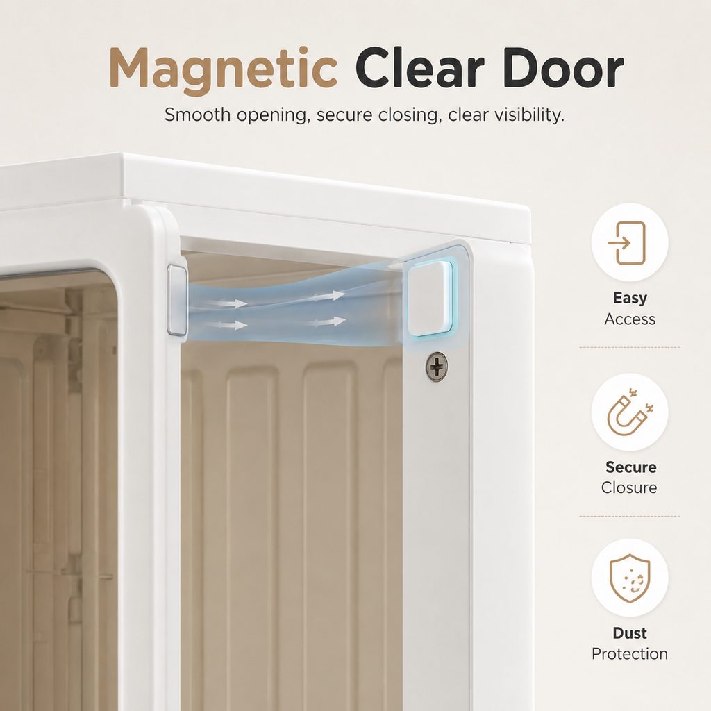 Portable Transparent Wardrobe Organizer with Magnetic Doors