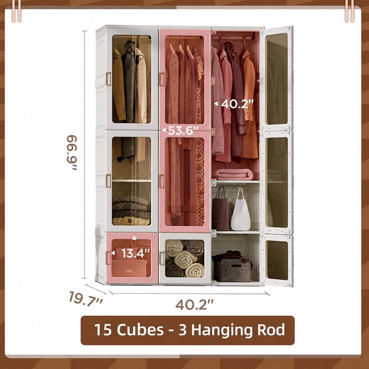 Portable Transparent Wardrobe Organizer with Magnetic Doors