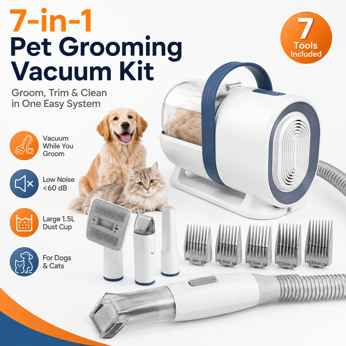 Pet Grooming Vacuum Kit for Dogs & Cats