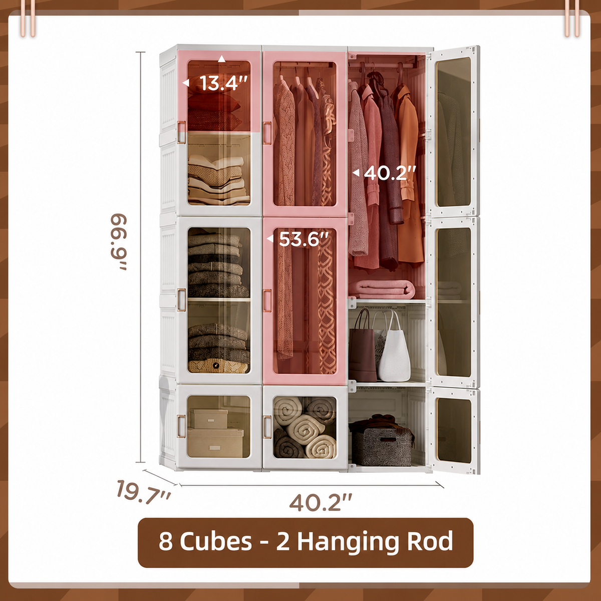 Portable Transparent Wardrobe Organizer with Magnetic Doors