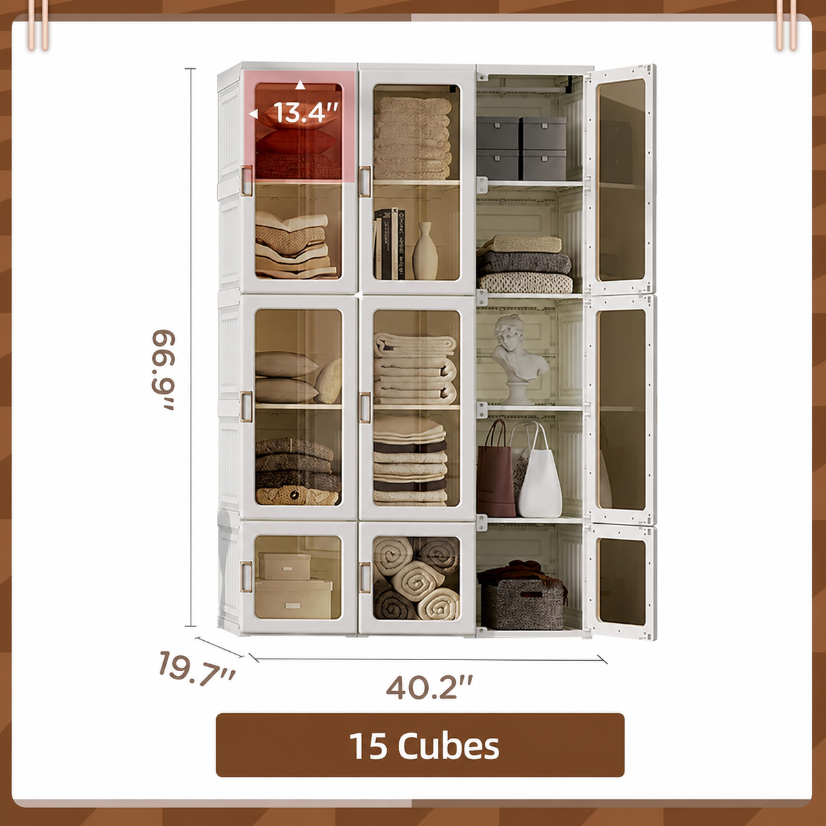 Portable Transparent Wardrobe Organizer with Magnetic Doors