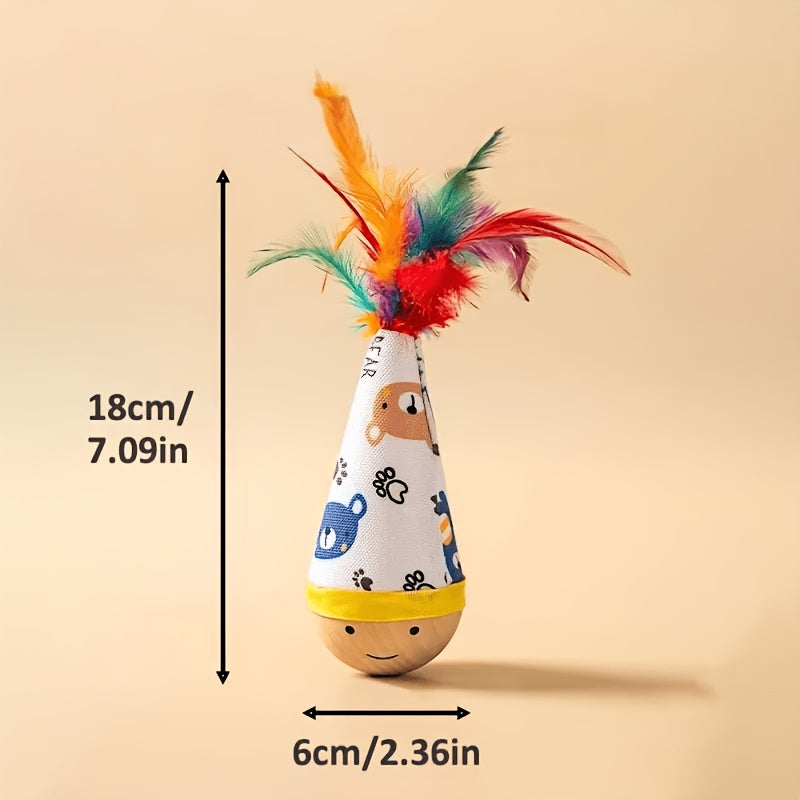 Funny Wobble Cat Toy with Bright Feather – Self Play Entertainment for Cats
