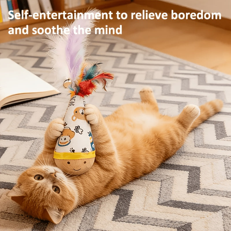 Funny Wobble Cat Toy with Bright Feather – Self Play Entertainment for Cats