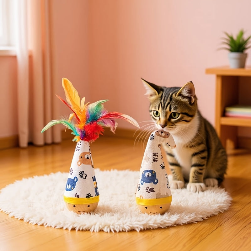 Funny Wobble Cat Toy with Bright Feather – Self Play Entertainment for Cats