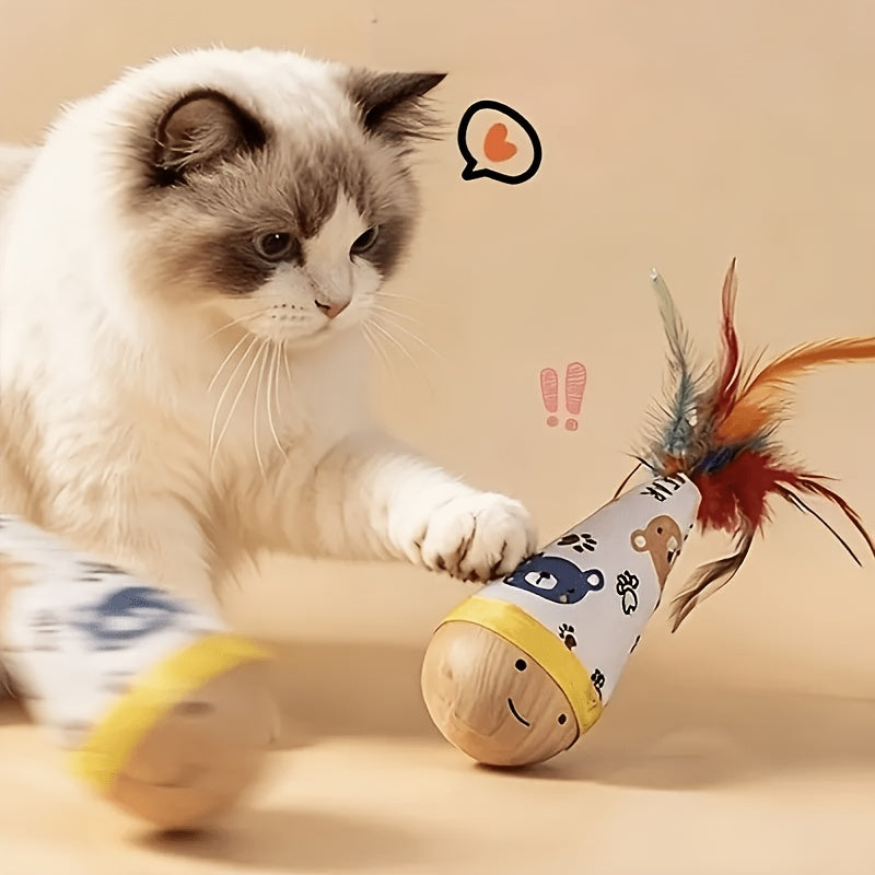 Funny Wobble Cat Toy with Bright Feather – Self Play Entertainment for Cats