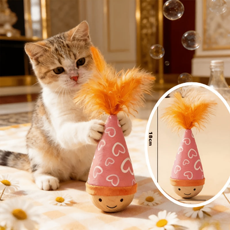 Funny Wobble Cat Toy with Bright Feather – Self Play Entertainment for Cats