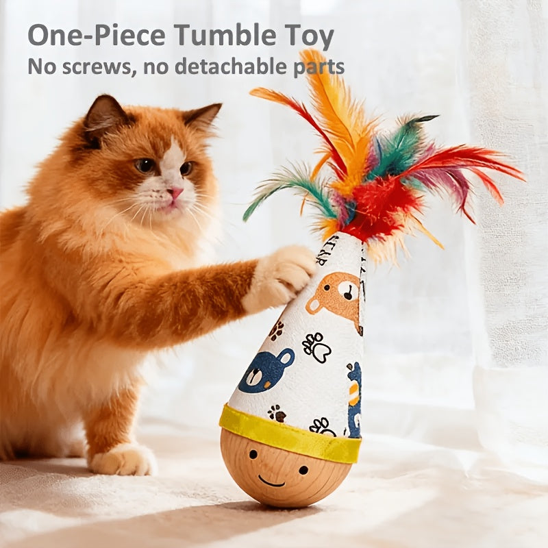 Funny Wobble Cat Toy with Bright Feather – Self Play Entertainment for Cats
