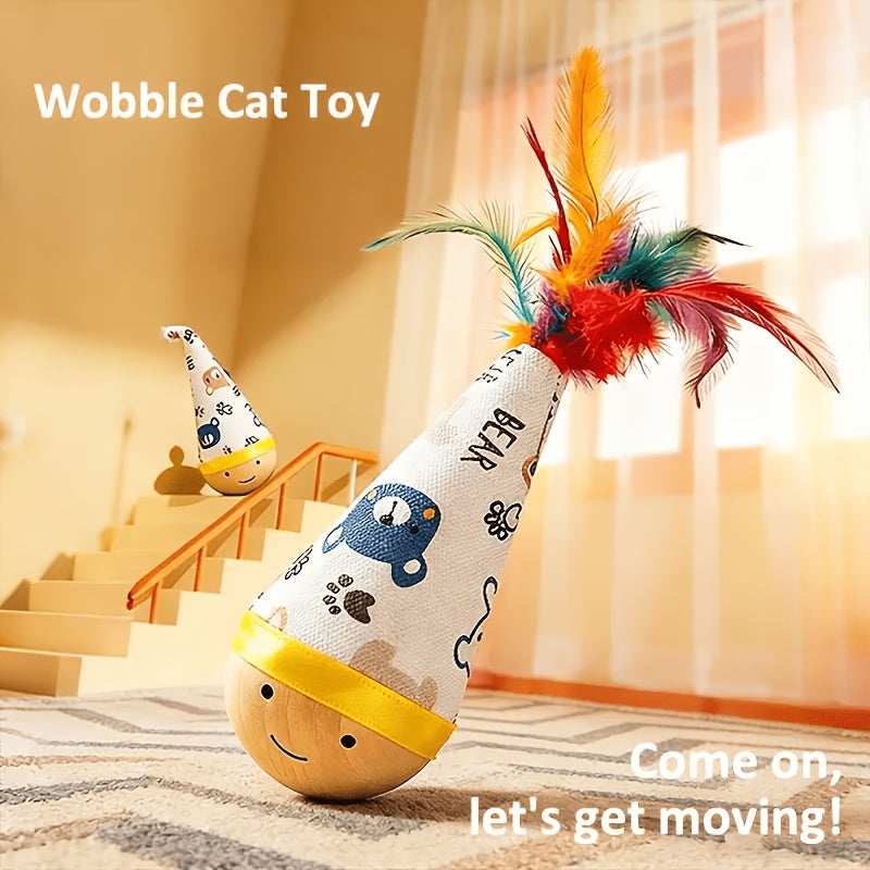 Funny Wobble Cat Toy with Bright Feather – Self Play Entertainment for Cats