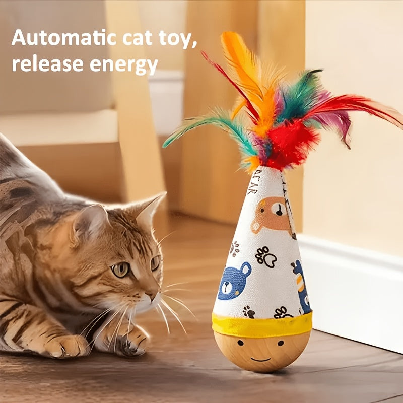 Funny Wobble Cat Toy with Bright Feather – Self Play Entertainment for Cats